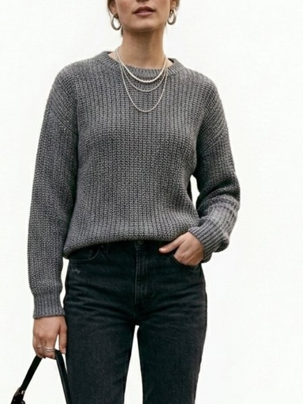 American Apparel Grey Fisherman Knit Sweater Small 100% Cotton